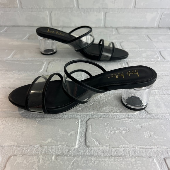 Nicole Miller Clear Heels Mules Sandals Womens 8.5 Slip On‎ Black Rollie - Picture 1 of 16